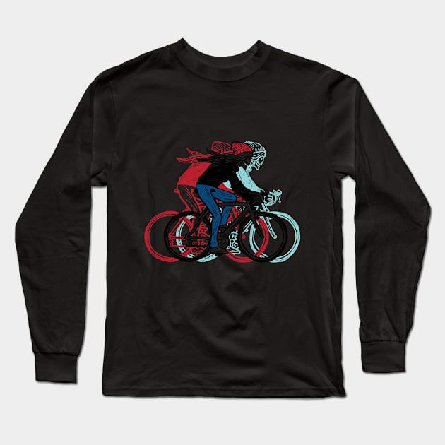 Long Haired Skull Cyclists Long Sleeve T-Shirt by maxdax